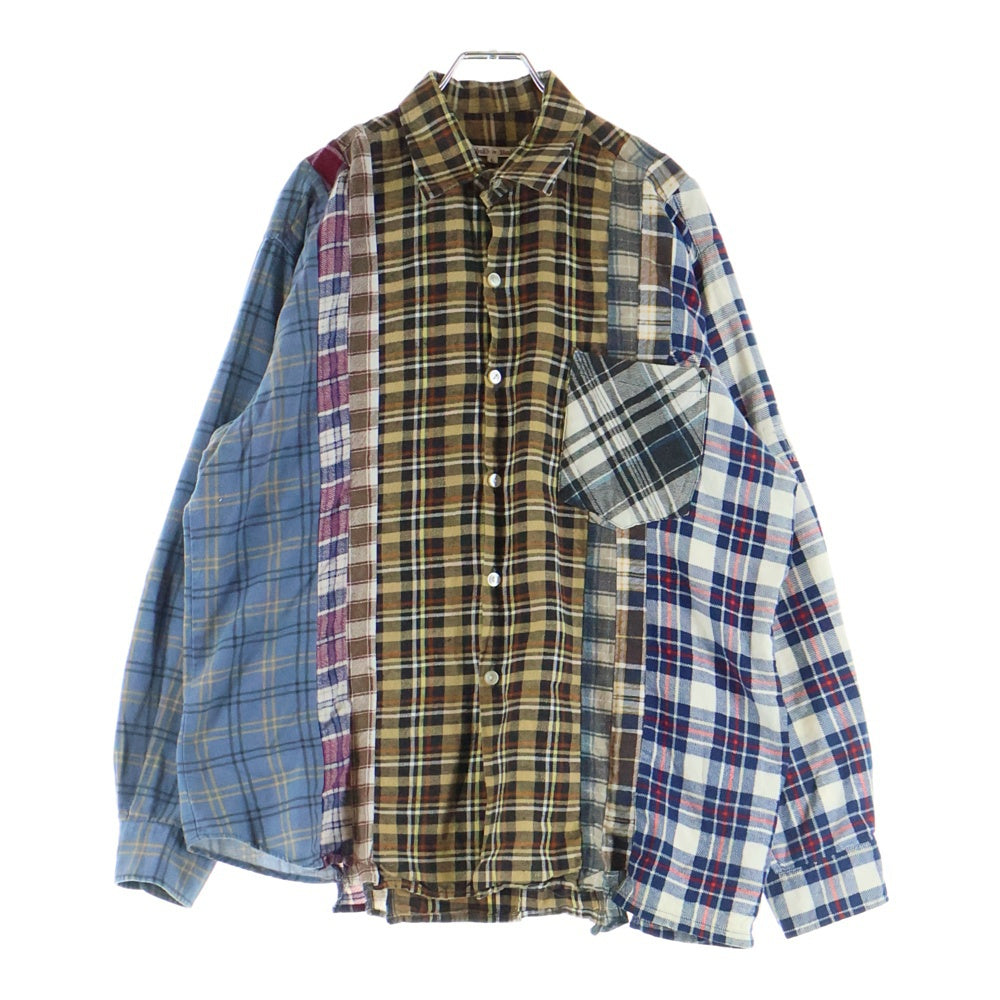 Rebuild by needles(リビルドバイニードルス) 7 Cuts Flannel Shirt」 ドッキング チェック柄長袖シャツ DI260 マルチ