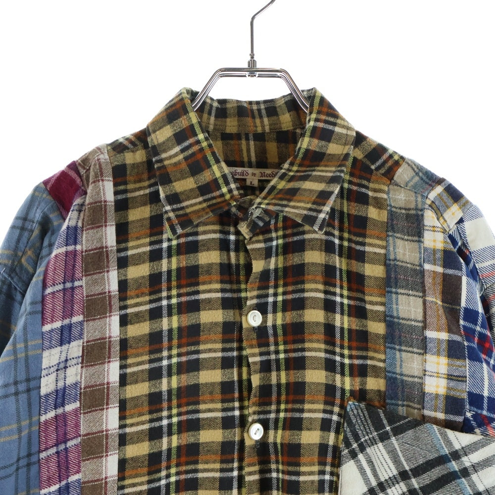 Rebuild by needles(リビルドバイニードルス) 7 Cuts Flannel Shirt」 ドッキング チェック柄長袖シャツ DI260 マルチ