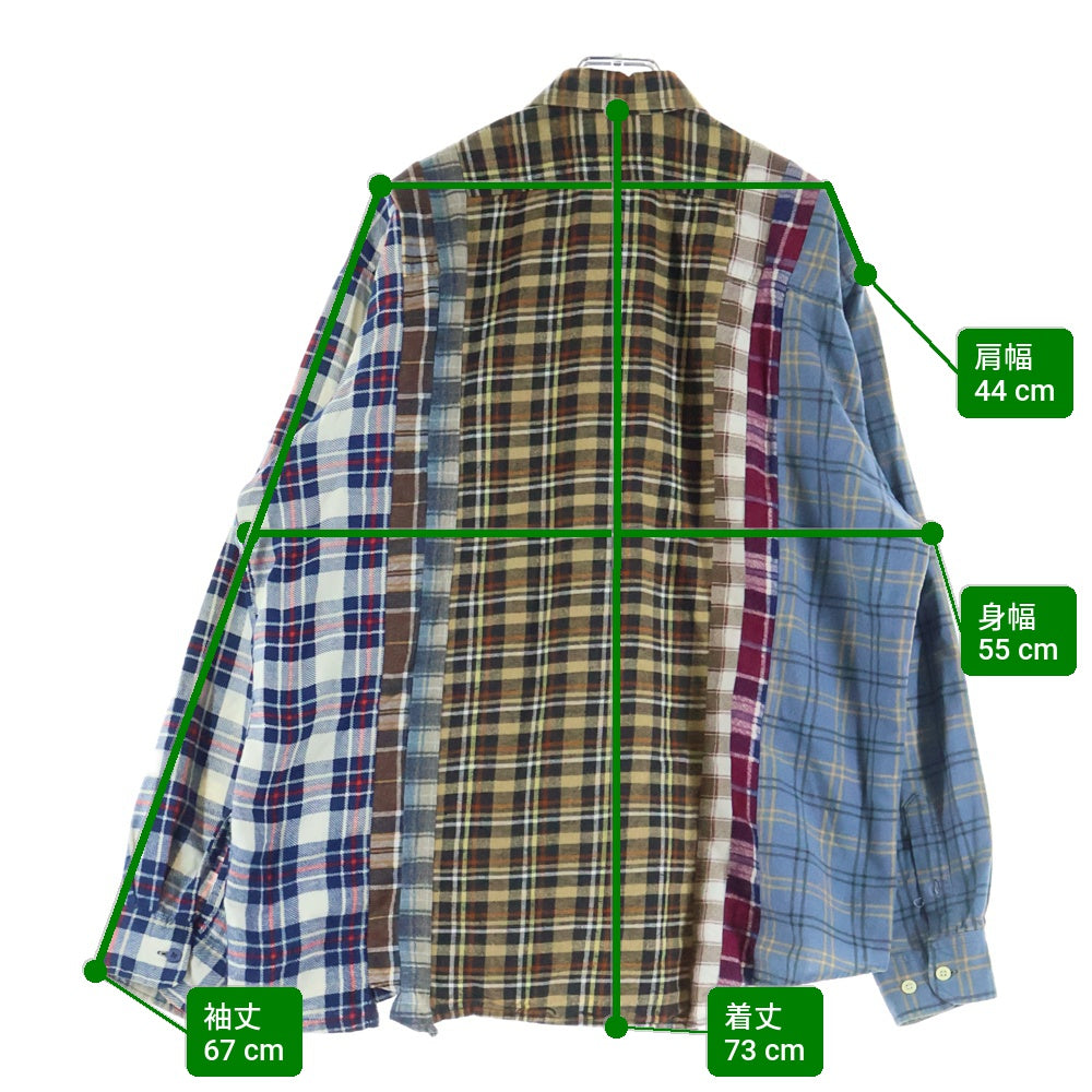 Rebuild by needles(リビルドバイニードルス) 7 Cuts Flannel Shirt」 ドッキング チェック柄長袖シャツ DI260 マルチ