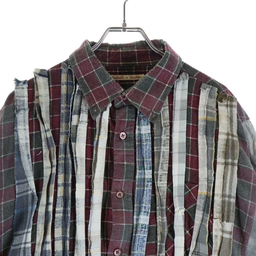 Rebuild by needles(リビルドバイニードルス) Flannnel Ribbon Wide Shirt LQ314 再構築 パッチワーク フランネル リメイク チェック 長袖シャツ マルチ