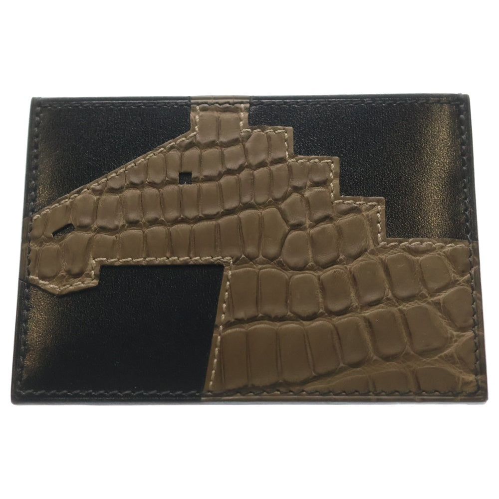 HERMES(エルメス) Cheval Picto ジュバル ピクト レザーカードケース ブラック W刻印 レディース