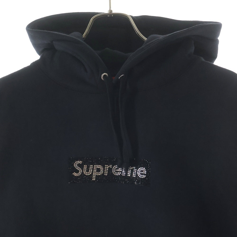 SUPREME(シュプリーム) 19SS Swarovski Box Logo Hooded Sweeatshirt スワロフスキー ボックスロゴ プルオーバースウェットパーカー フーディー ブラック