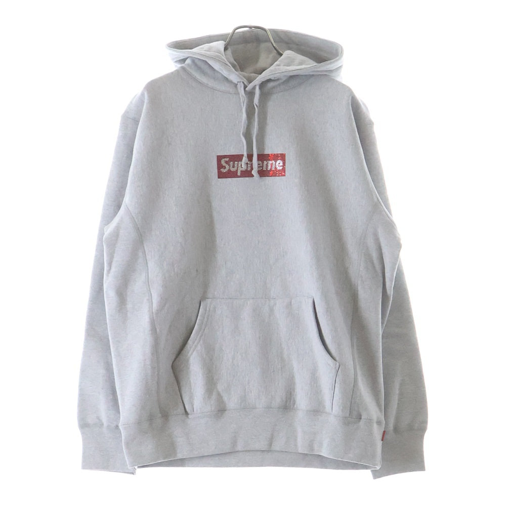 SUPREME(シュプリーム) 19SS Swarovski Box Logo Hooded Sweeatshirt スワロフスキー ボックスロゴ プルオーバースウェットパーカー フーディー グレー