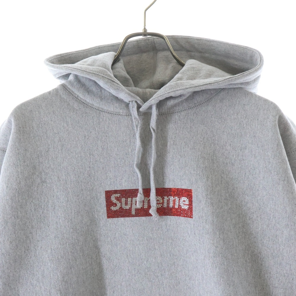 SUPREME(シュプリーム) 19SS Swarovski Box Logo Hooded Sweeatshirt スワロフスキー ボックスロゴ プルオーバースウェットパーカー フーディー グレー