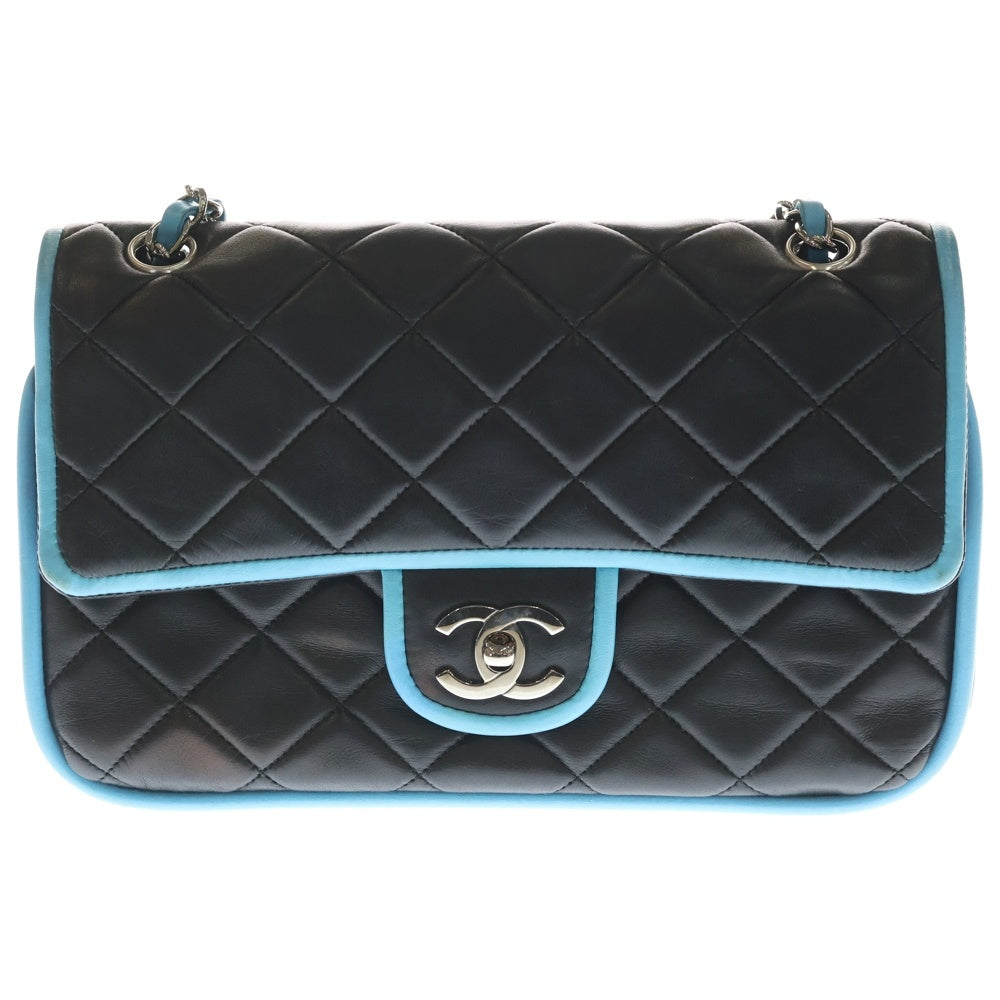 CHANEL(シャネル) Matelasse25 W Flap Chain Shoulder Bag マトラッセ ココマーク ダブルフラップ バイカラー ラムレザーチェーンショルダーバッグ ブラック レディース