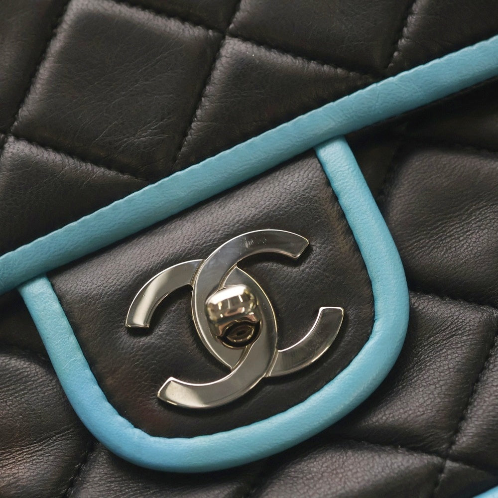 CHANEL(シャネル) Matelasse25 W Flap Chain Shoulder Bag マトラッセ ココマーク ダブルフラップ バイカラー ラムレザーチェーンショルダーバッグ ブラック レディース