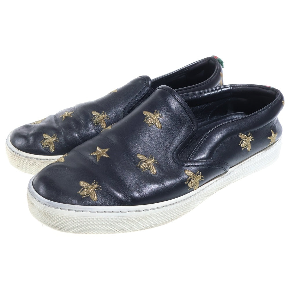 GUCCI(グッチ) Bee刺繍 レザーローカットスニーカー スリッポン ブラック 407364