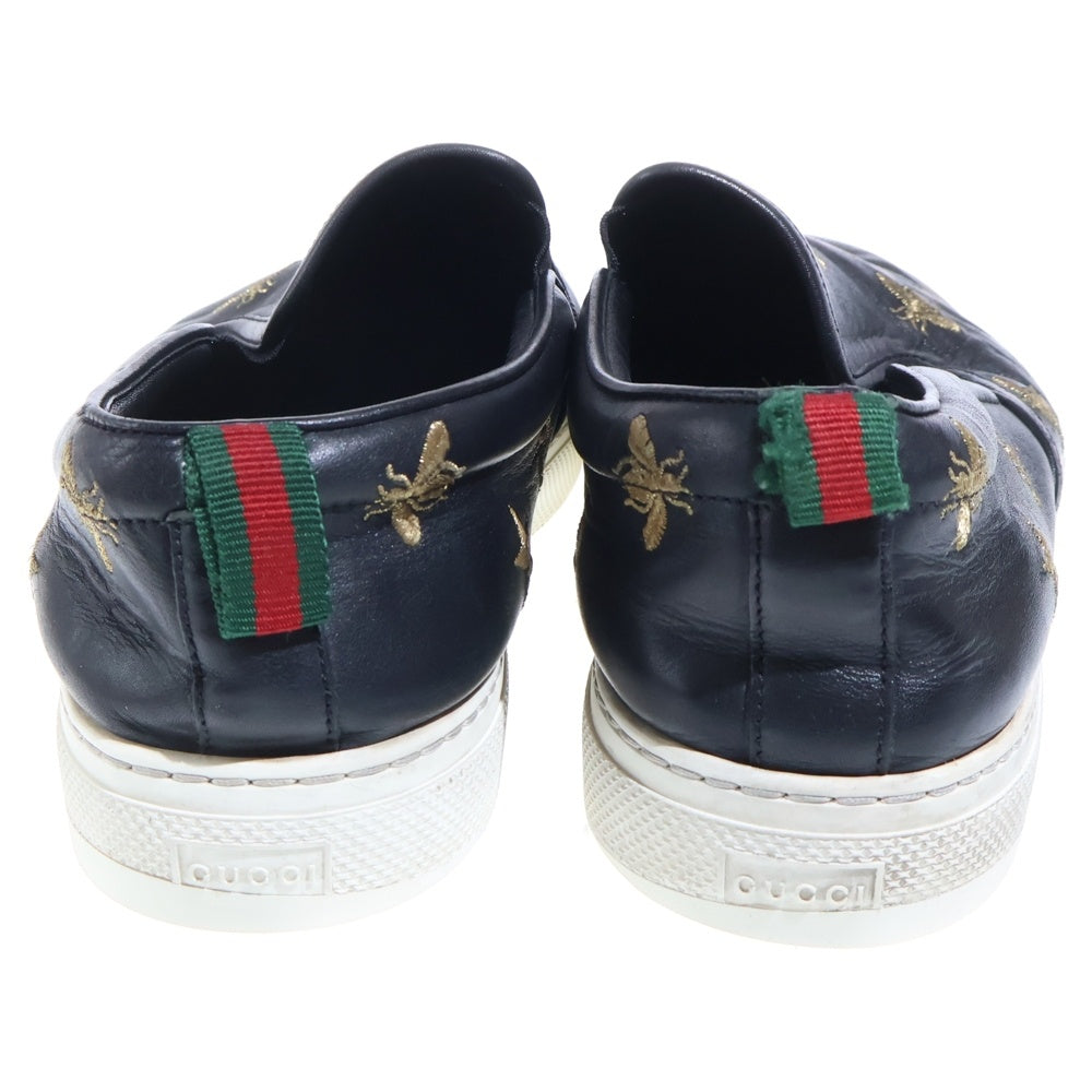 GUCCI(グッチ) Bee刺繍 レザーローカットスニーカー スリッポン ブラック 407364
