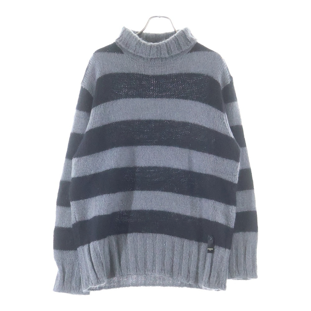 FENDI(フェンディ) 21AW Striped Turtleneck Mohair Knit Sweater タートルネック ボーダーニットセーター グレー FZY491 AH34