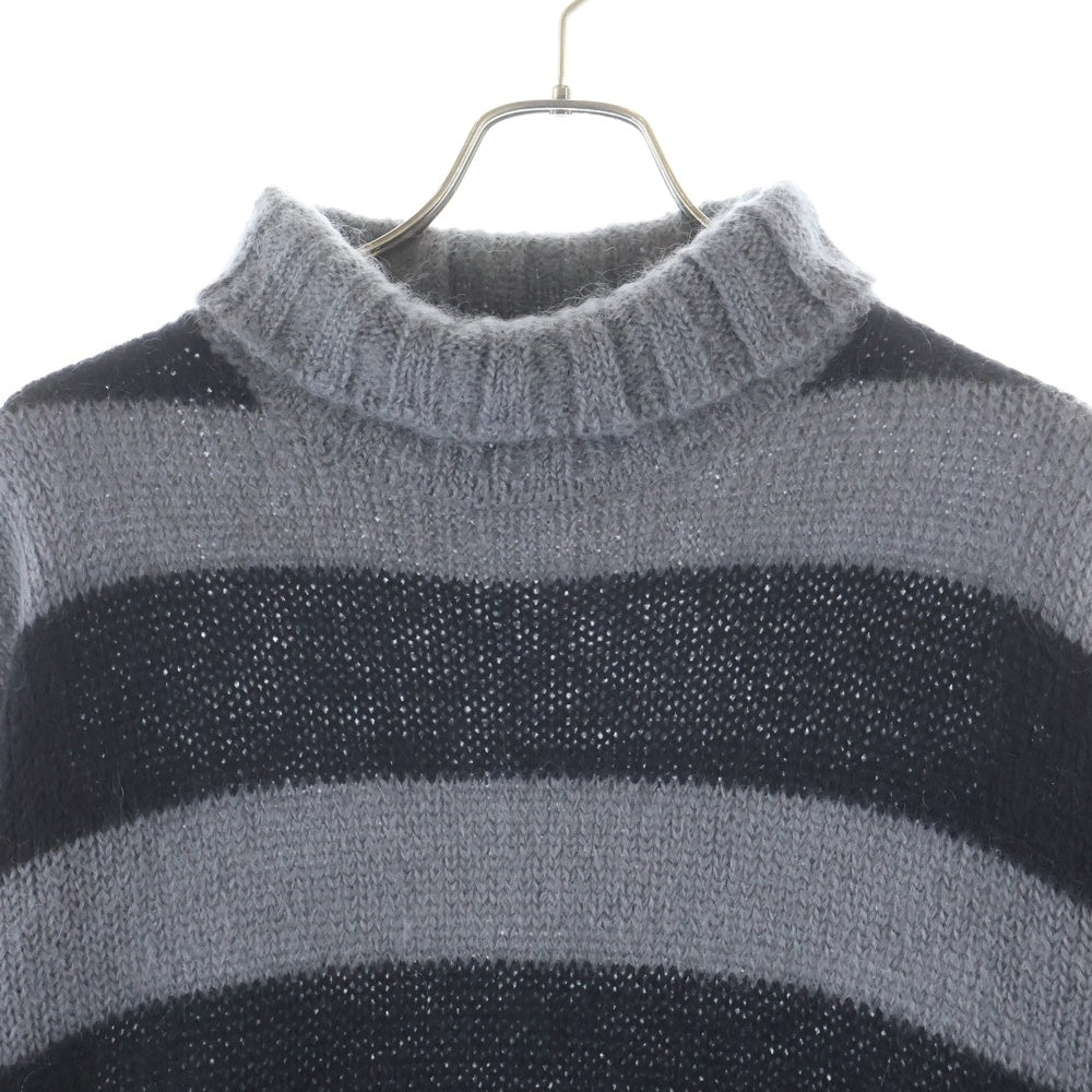FENDI(フェンディ) 21AW Striped Turtleneck Mohair Knit Sweater タートルネック ボーダーニットセーター グレー FZY491 AH34