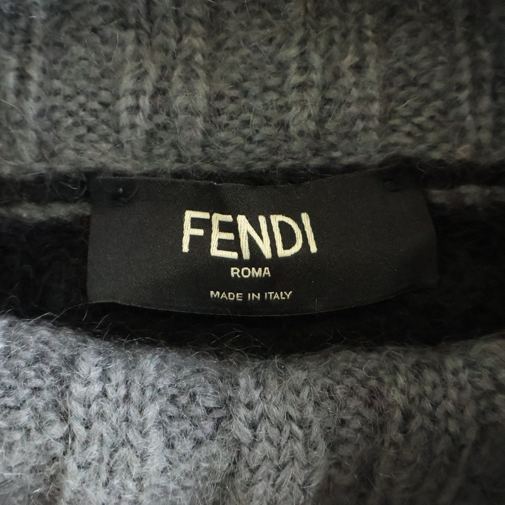 FENDI(フェンディ) 21AW Striped Turtleneck Mohair Knit Sweater タートルネック ボーダーニットセーター グレー FZY491 AH34