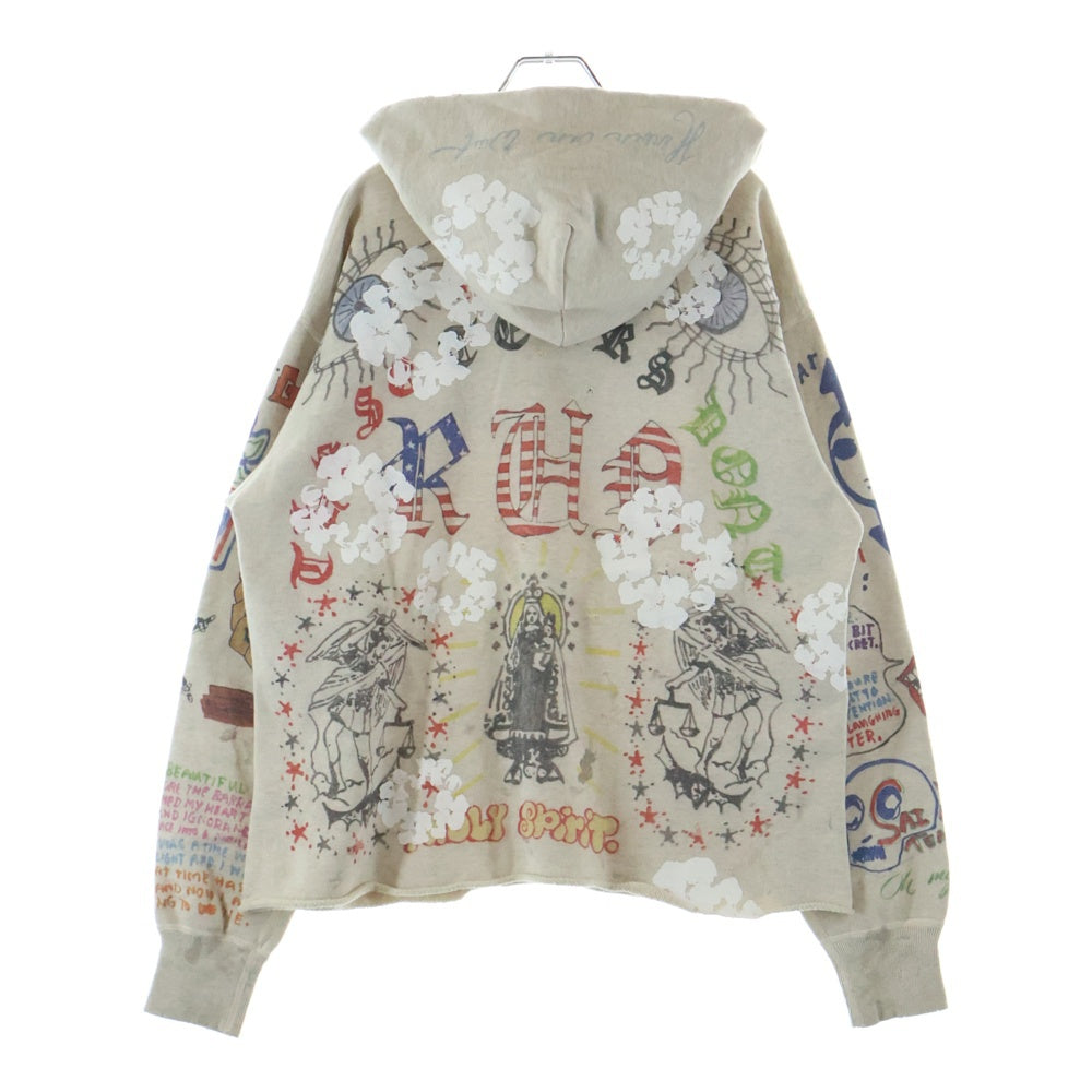SAINT MICHAEL(セントマイケル) 22SS ×DENIM TEARS HOODIE GREENNAFFITTI デニムティアーズ グラフィティ ダメージ加工 プルオーバースウェットパーカー フーディー ベージュ SM-S22-0000-083