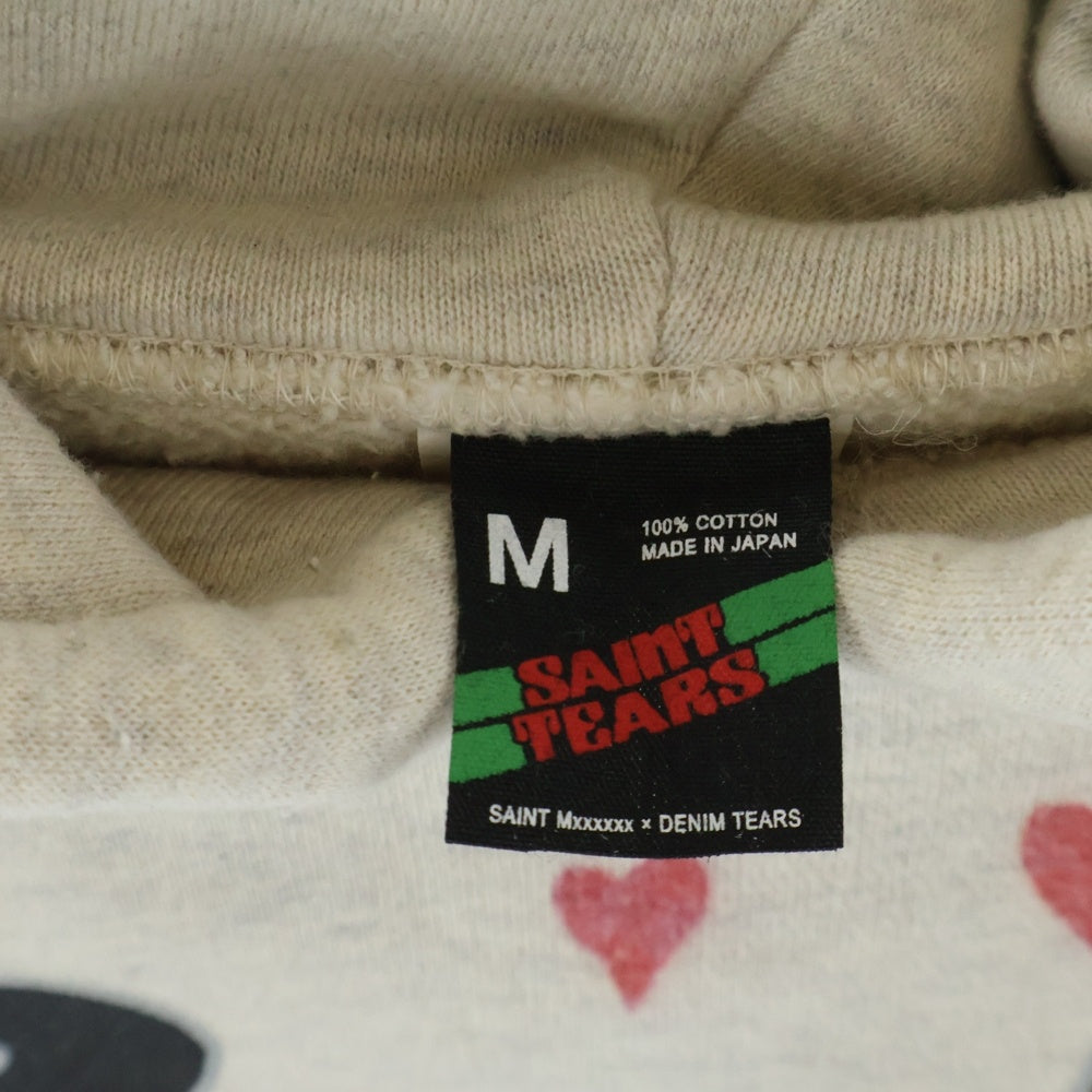 SAINT MICHAEL(セントマイケル) 22SS ×DENIM TEARS HOODIE GREENNAFFITTI デニムティアーズ グラフィティ ダメージ加工 プルオーバースウェットパーカー フーディー ベージュ SM-S22-0000-083
