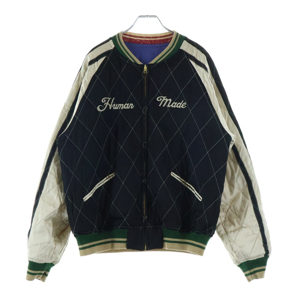HUMAN MADE(ヒューマンメイド) SOUVENIR JACKET ロゴ刺繍 スーベニアジャケット リバーシブルブルゾン スカジャン ブラック/ブルー HM30JK020