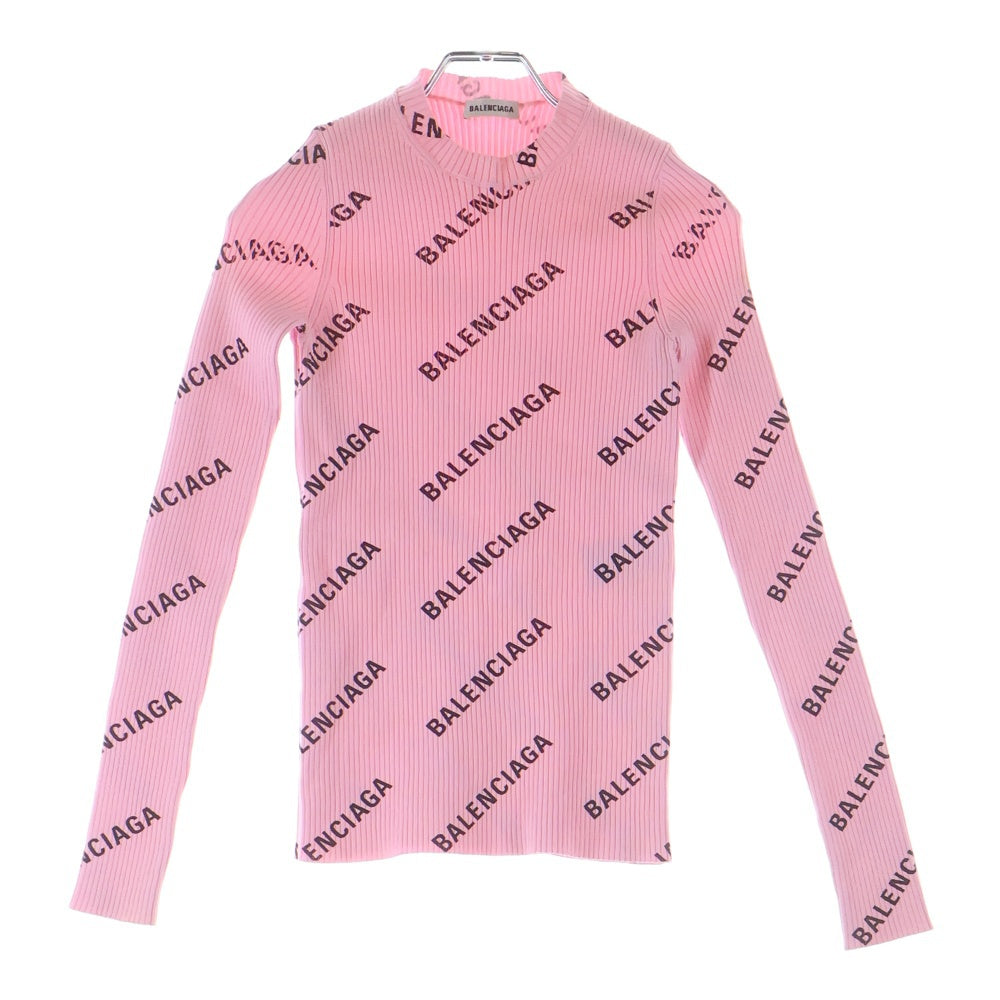 BALENCIAGA(バレンシアガ) Logo Intarsia Crewneck Sweater ロゴプリント クルーネックニットトレーナー ピンク レディース 570844 T6140