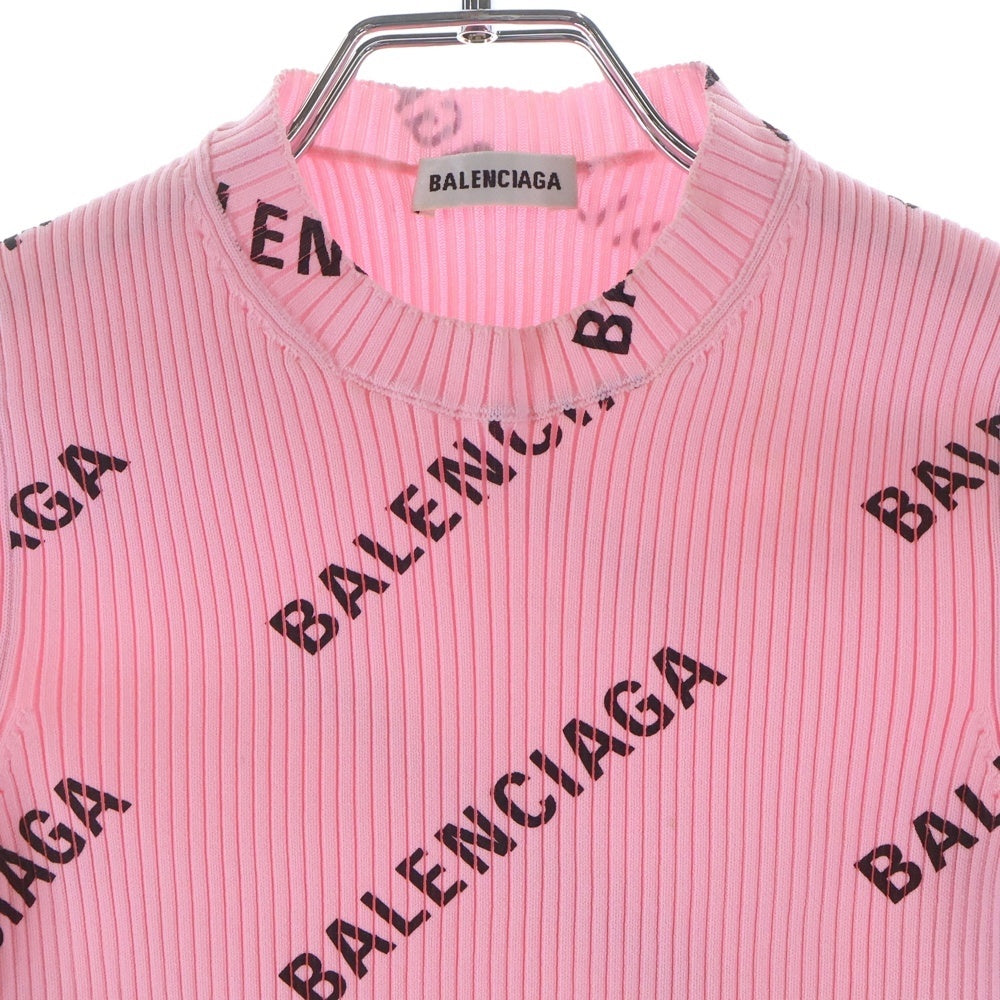 BALENCIAGA(バレンシアガ) Logo Intarsia Crewneck Sweater ロゴプリント クルーネックニットトレーナー ピンク レディース 570844 T6140