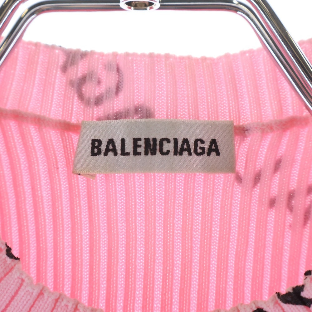 BALENCIAGA(バレンシアガ) Logo Intarsia Crewneck Sweater ロゴプリント クルーネックニットトレーナー ピンク レディース 570844 T6140