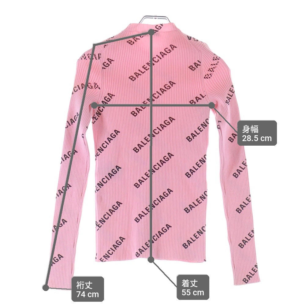 BALENCIAGA(バレンシアガ) Logo Intarsia Crewneck Sweater ロゴプリント クルーネックニットトレーナー ピンク レディース 570844 T6140