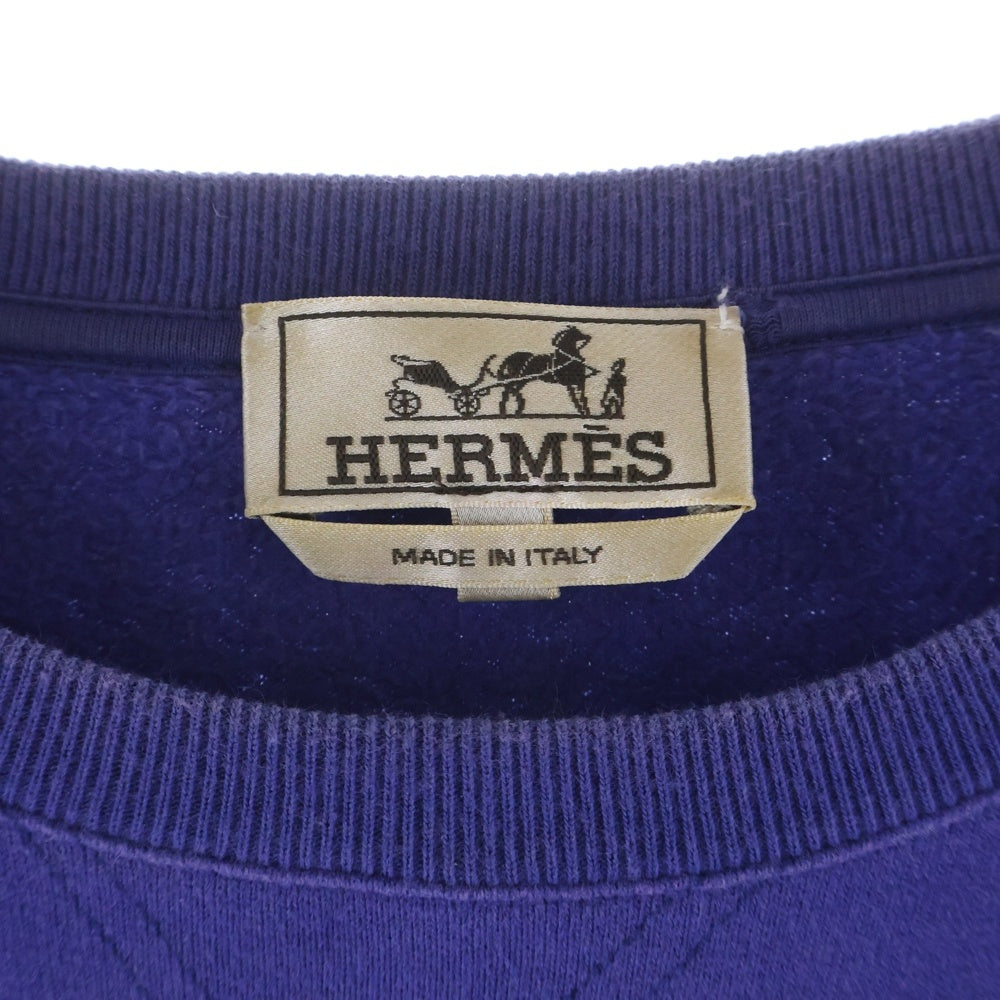 HERMES(エルメス) ブラジリアンホース ラムレザーパッチ クルーネックスウェットトレーナー ブルー