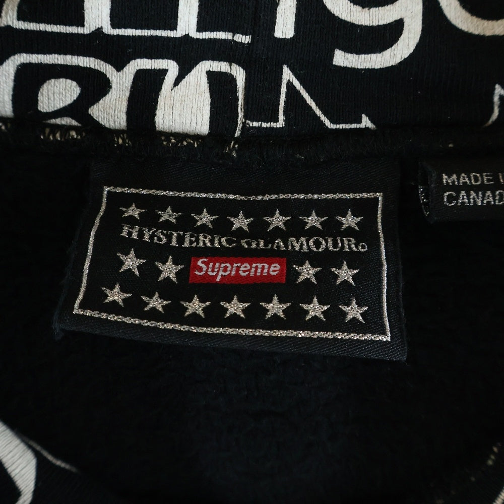 SUPREME(シュプリーム) 17AW ×HYSTERIC GLAMOUR Text Hoodie ヒステリックグラマー テキスト 総柄 プルオーバースウェットパーカー フーディー ブラック