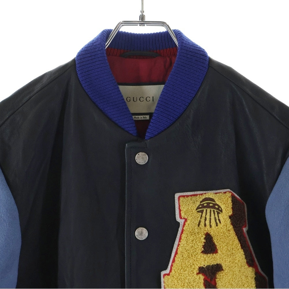GUCCI(グッチ) Leather Stadium Jacket レザースタジアムジャケット スタジャン ブラック 526807 XG677