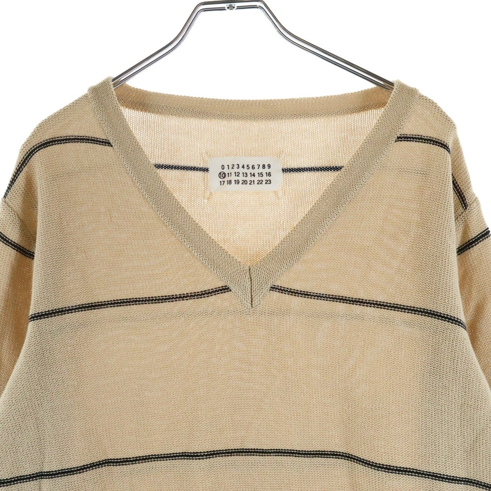 Maison Margiela(メゾンマルジェラ) ミスディアナ期 Vネックボーダー ニットセーター ベージュ