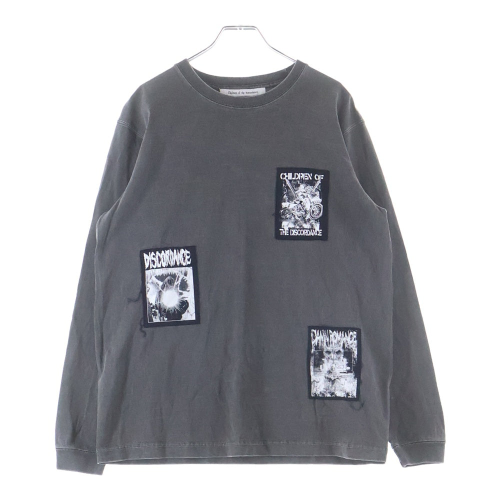 Children of the discordance(チルドレンオブザディスコーダンス) DAMN ROMANCE PATCH LS TEE ダメージ加工 長袖Tシャツ ロンT グレー COTDCS-011