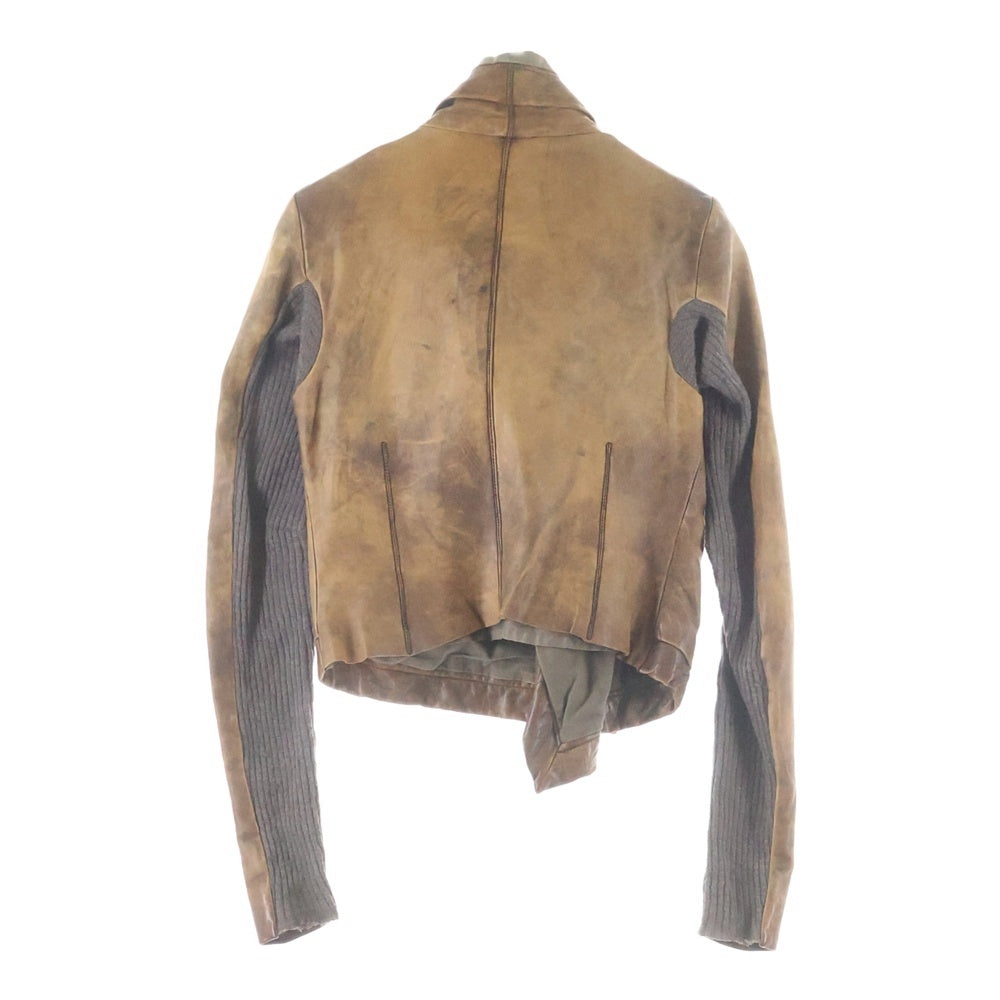 Rick Owens(リックオウエンス) Calf Leather Jacket カーフレザー ニット切替 レザージャケット ブラウン レディース RO1743-LE