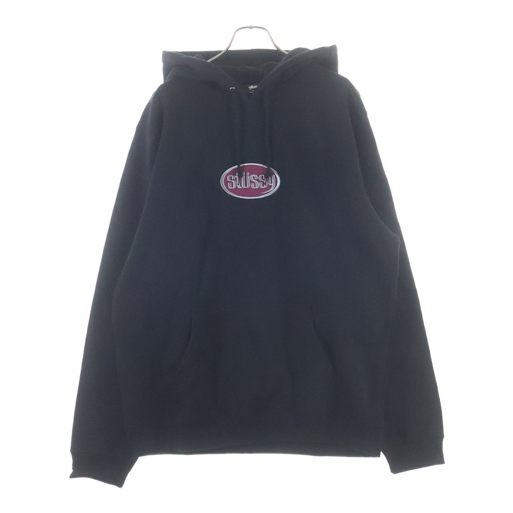 STUSSY(ステューシー) Oval Applique Pull Over Hoody Parker 118319 オーバルアップリケ プルオーバーフーディー パーカー ブラック