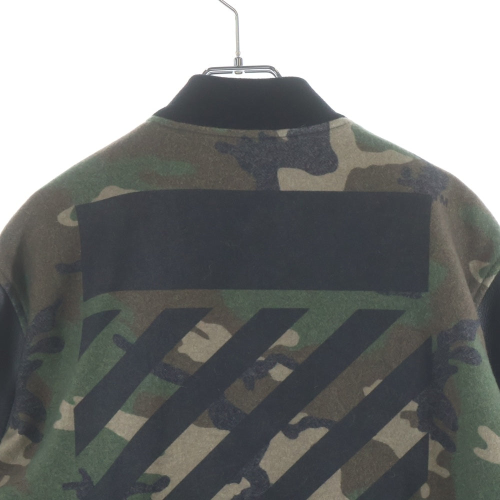 OFF-WHITE(オフホワイト) 16AW Stadium Jacket カモフラージュ 迷彩 レザー切替 スタジアムジャケット スタジャン カーキ
