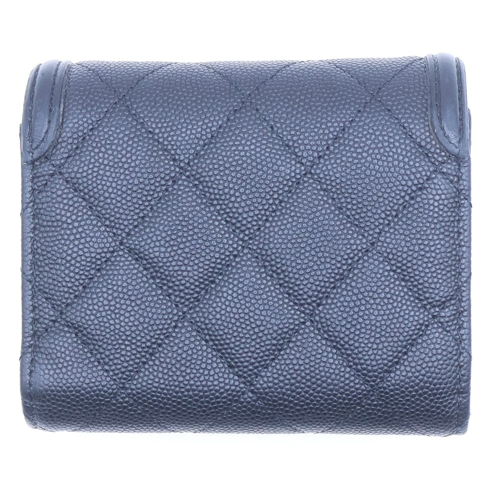 CHANEL(シャネル) キャビアスキン ココマーク フィリグリーコンパクトウォレット 三つ折り財布 ブラック AP0375 レディース