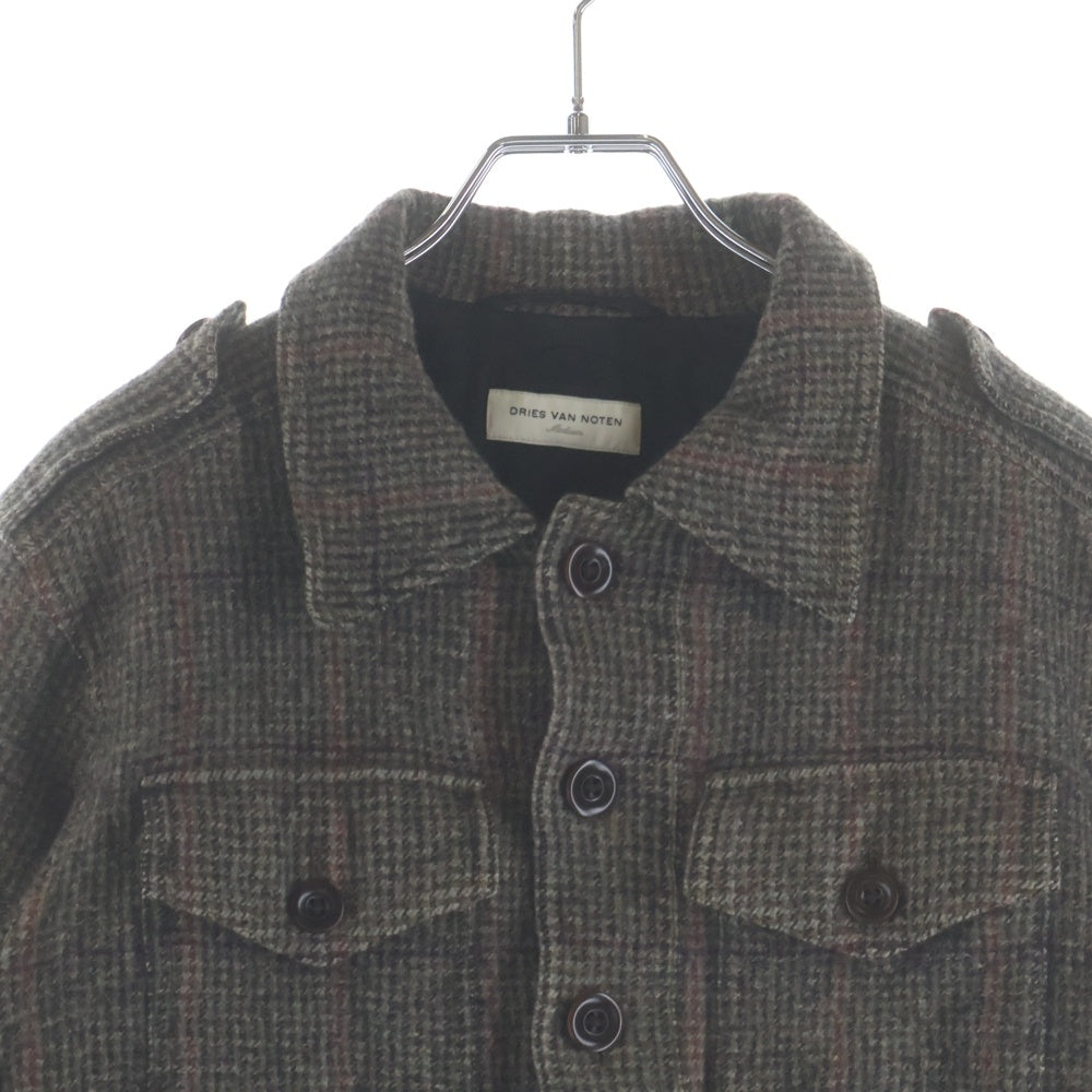 DRIES VAN NOTEN(ドリスヴァンノッテン) チェック長袖シャツジャケット ブラウン