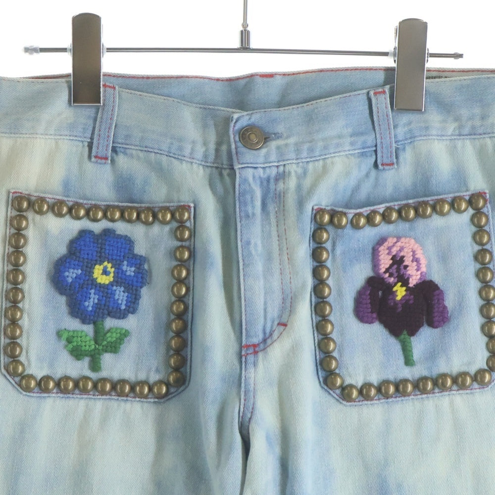 GUCCI(グッチ) Studded Denim Pants 花柄 ロゴ刺繍 スタッズフレアデニムパンツ インディゴ 471923 XR548