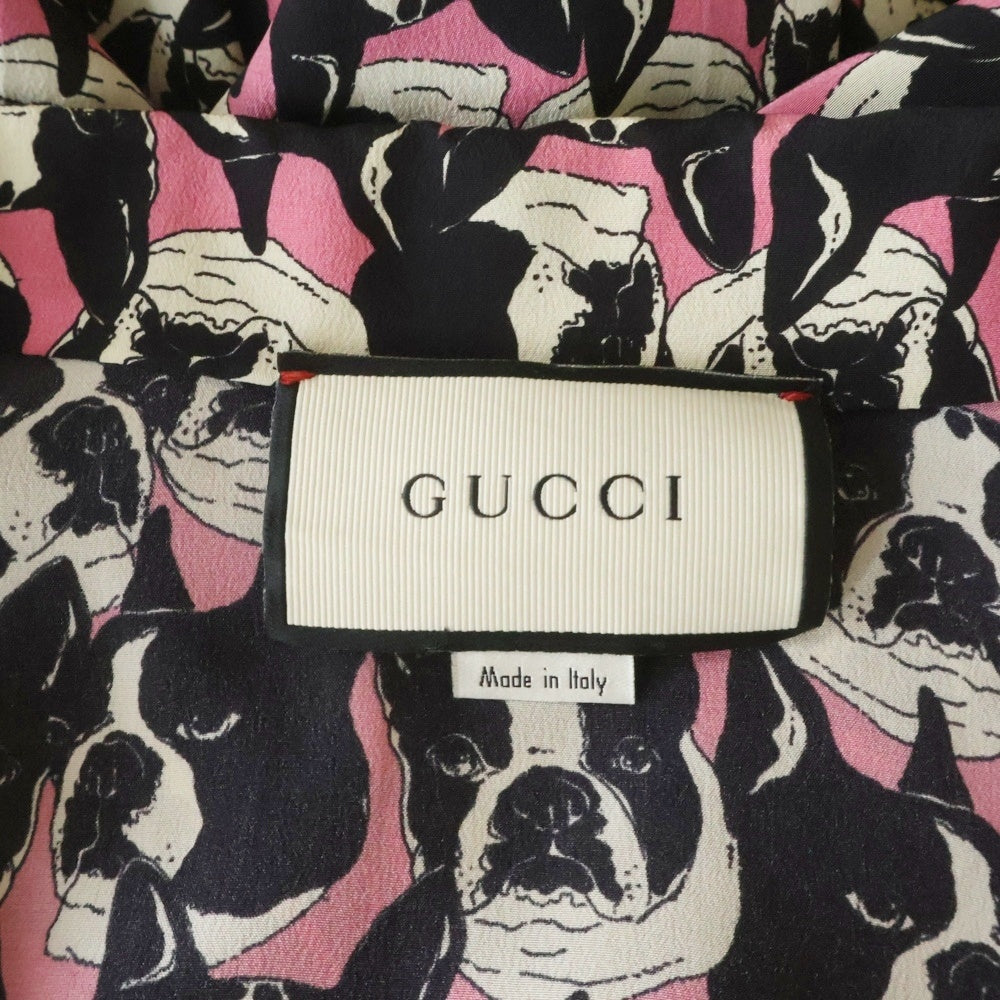 GUCCI(グッチ) Silk Bulldog Shirt ブルドッグ シルク長袖シャツ ブラック 516566 ZLXI8