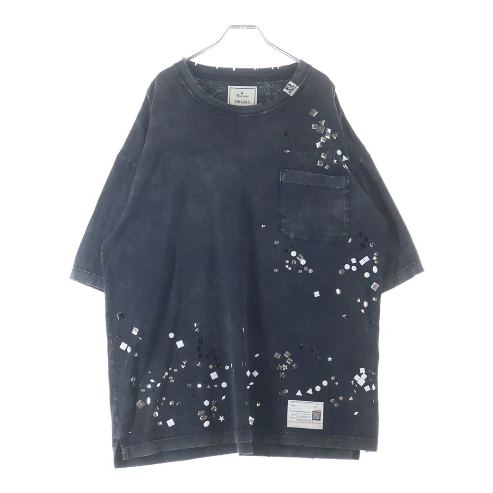 MAISON MIHARAYASUHIRO(メゾンミハラヤスヒロ) EMBELLISH BLEACH TEE ダメージ加工 スタッズ装飾半袖Tシャツ ブラック A15TS631