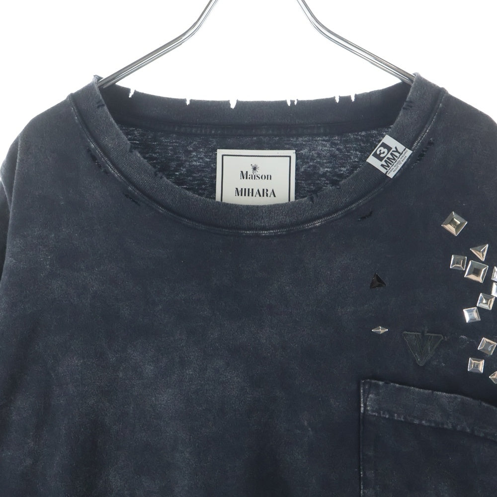 MAISON MIHARAYASUHIRO(メゾンミハラヤスヒロ) EMBELLISH BLEACH TEE ダメージ加工 スタッズ装飾半袖Tシャツ ブラック A15TS631