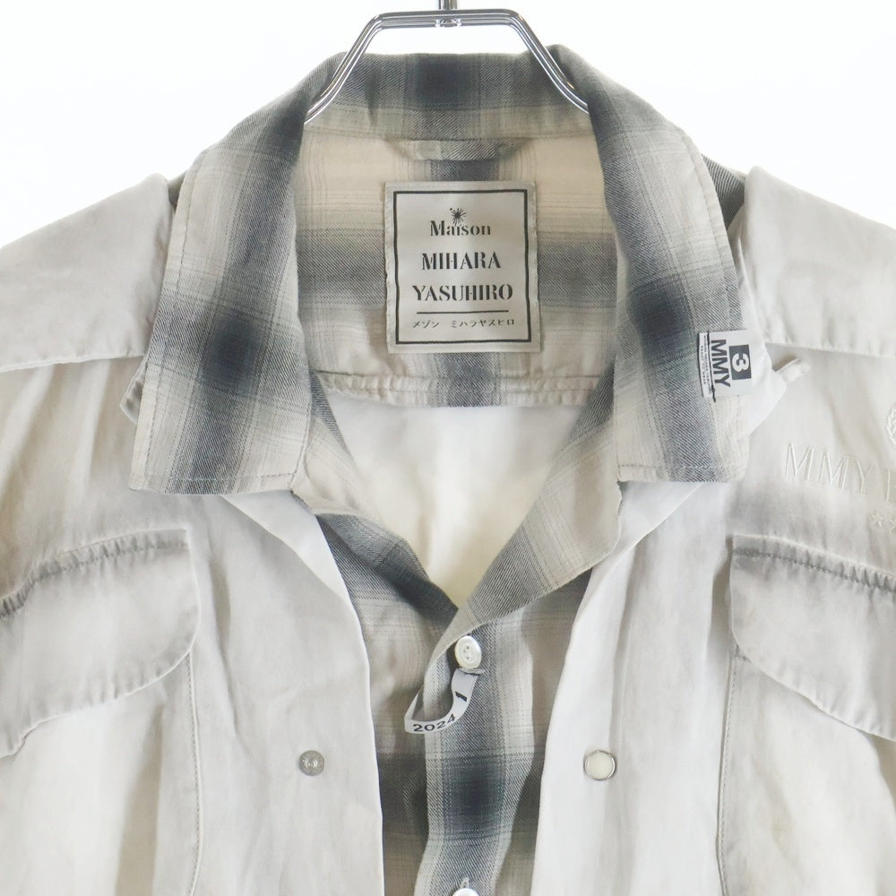 MAISON MIHARAYASUHIRO(メゾンミハラヤスヒロ) 24SS RC TWILL DOUBLE LAYERDE S/S SHIRTS レイヤード 半袖シャツ ホワイト A12SH071