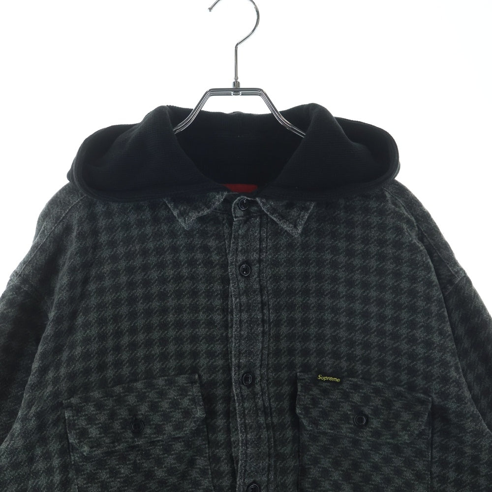 SUPREME(シュプリーム) 22AW Houndstooth Flannel Hooded Shirt ハウンズトゥース フランネル長袖チェックシャツ フーディー グレー