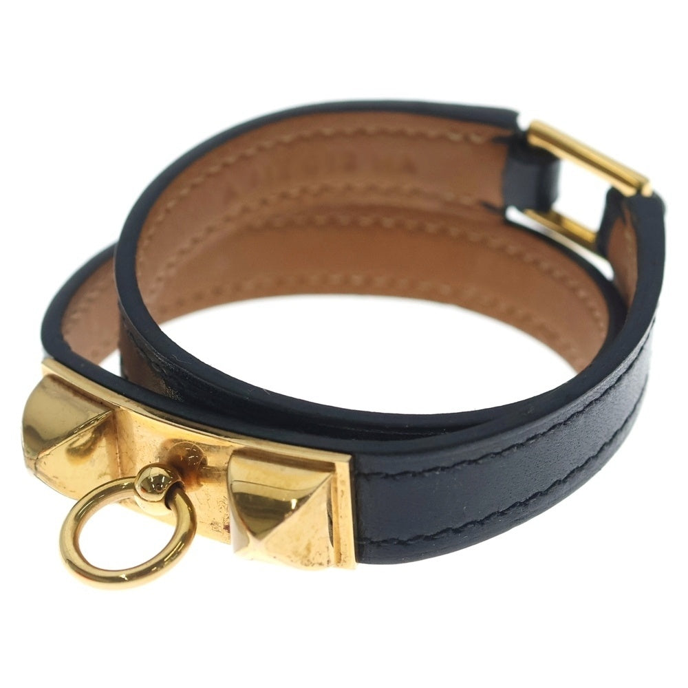 HERMES(エルメス) リヴァル ドゥブルトゥール レザーブレスレット ブラック/ブラウン A刻印 レディース