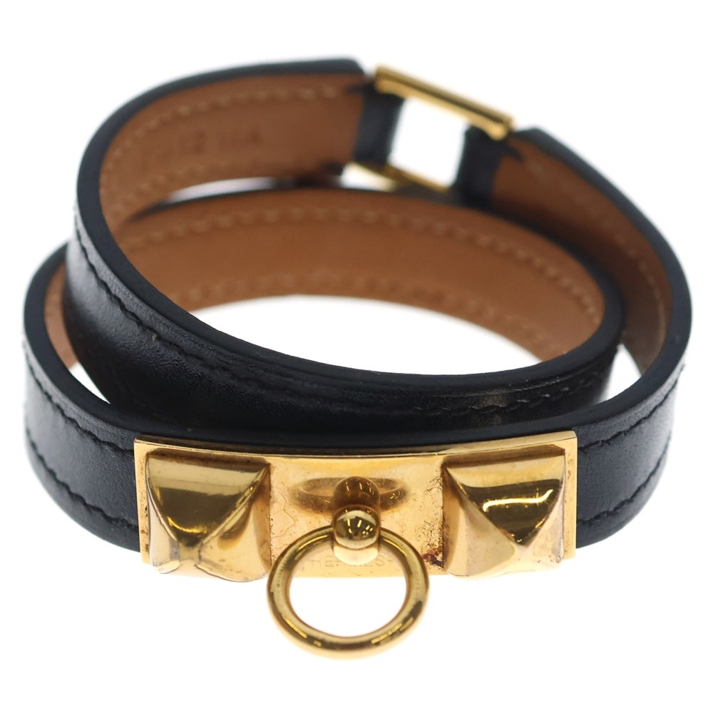 HERMES(エルメス) リヴァル ドゥブルトゥール レザーブレスレット ブラック/ブラウン A刻印 レディース