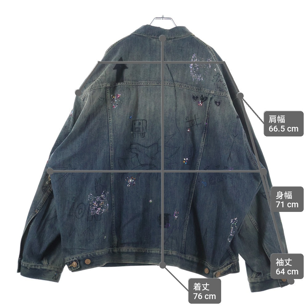 BALENCIAGA(バレンシアガ) Distressed Graffiti Decoration Denim Jacket ダメージ加工 スパンコール装飾 グラフィティデニムジャケット インディゴ