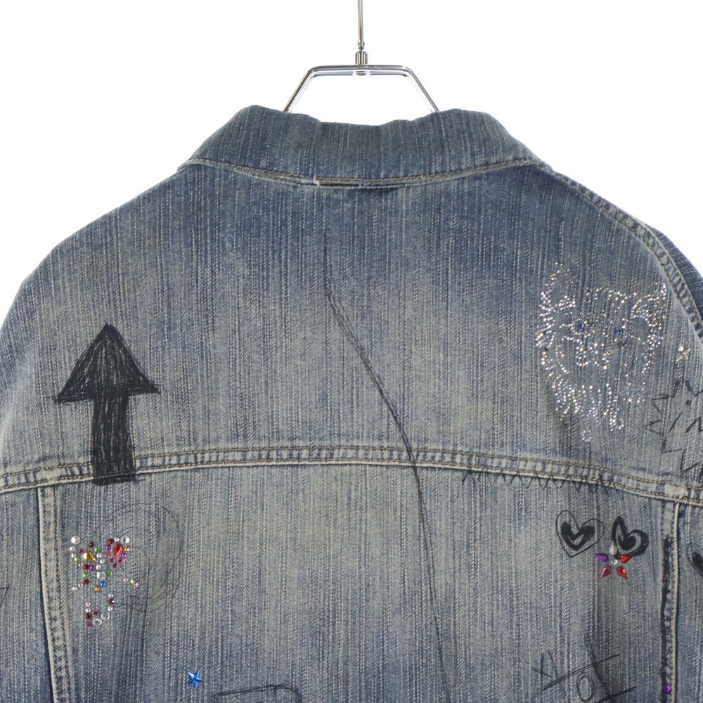 BALENCIAGA(バレンシアガ) Distressed Graffiti Decoration Denim Jacket ダメージ加工 スパンコール装飾 グラフィティデニムジャケット インディゴ