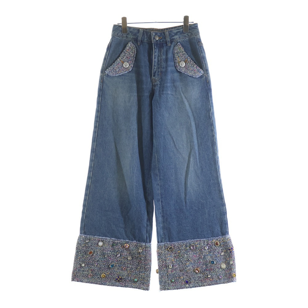 BIRTH OF ROYAL CHILD(バースオブロイヤルチャイルド) Tweed Patchwork Wide Jeans ツイードパッチワーク ワイドデニムパンツ インディゴ