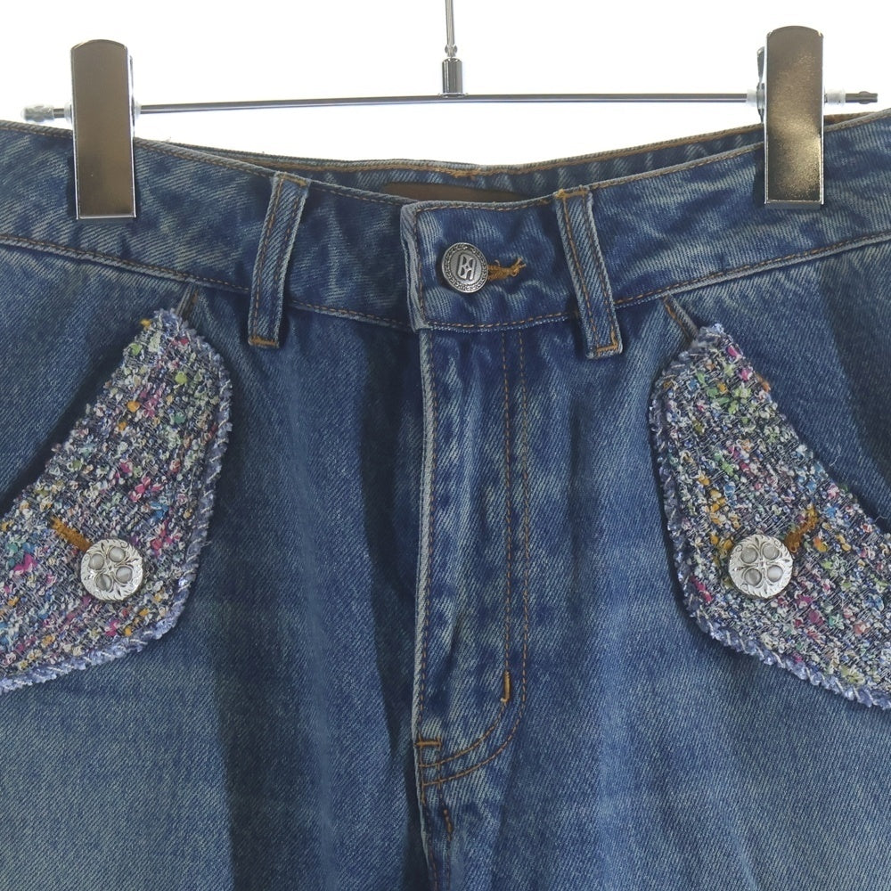 BIRTH OF ROYAL CHILD(バースオブロイヤルチャイルド) Tweed Patchwork Wide Jeans ツイードパッチワーク ワイドデニムパンツ インディゴ