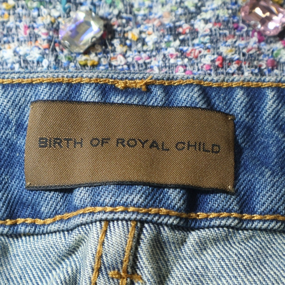 BIRTH OF ROYAL CHILD(バースオブロイヤルチャイルド) Tweed Patchwork Wide Jeans ツイードパッチワーク ワイドデニムパンツ インディゴ