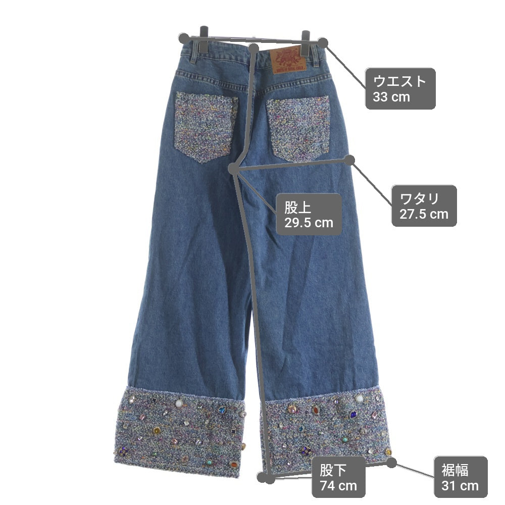BIRTH OF ROYAL CHILD(バースオブロイヤルチャイルド) Tweed Patchwork Wide Jeans ツイードパッチワーク ワイドデニムパンツ インディゴ