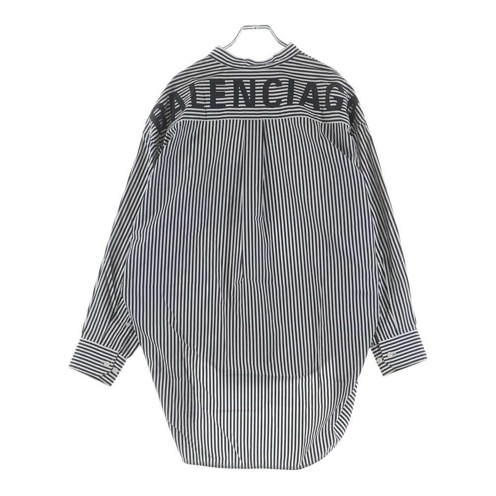BALENCIAGA(バレンシアガ) バックロゴプリント ネックリボンストライプ 長袖シャツ レディース ホワイト/ブラック 520497 TDM09