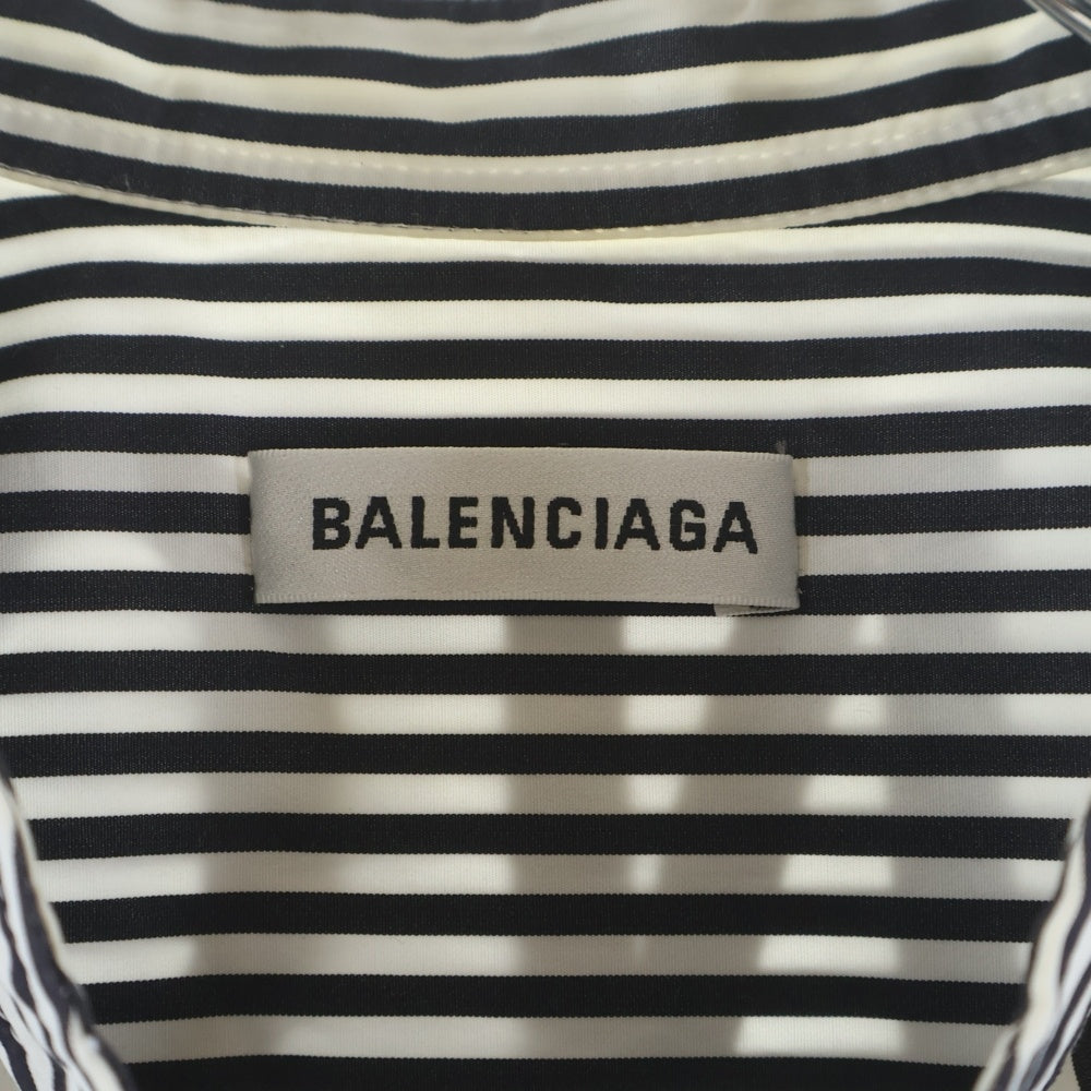 BALENCIAGA(バレンシアガ) バックロゴプリント ネックリボンストライプ 長袖シャツ レディース ホワイト/ブラック 520497 TDM09