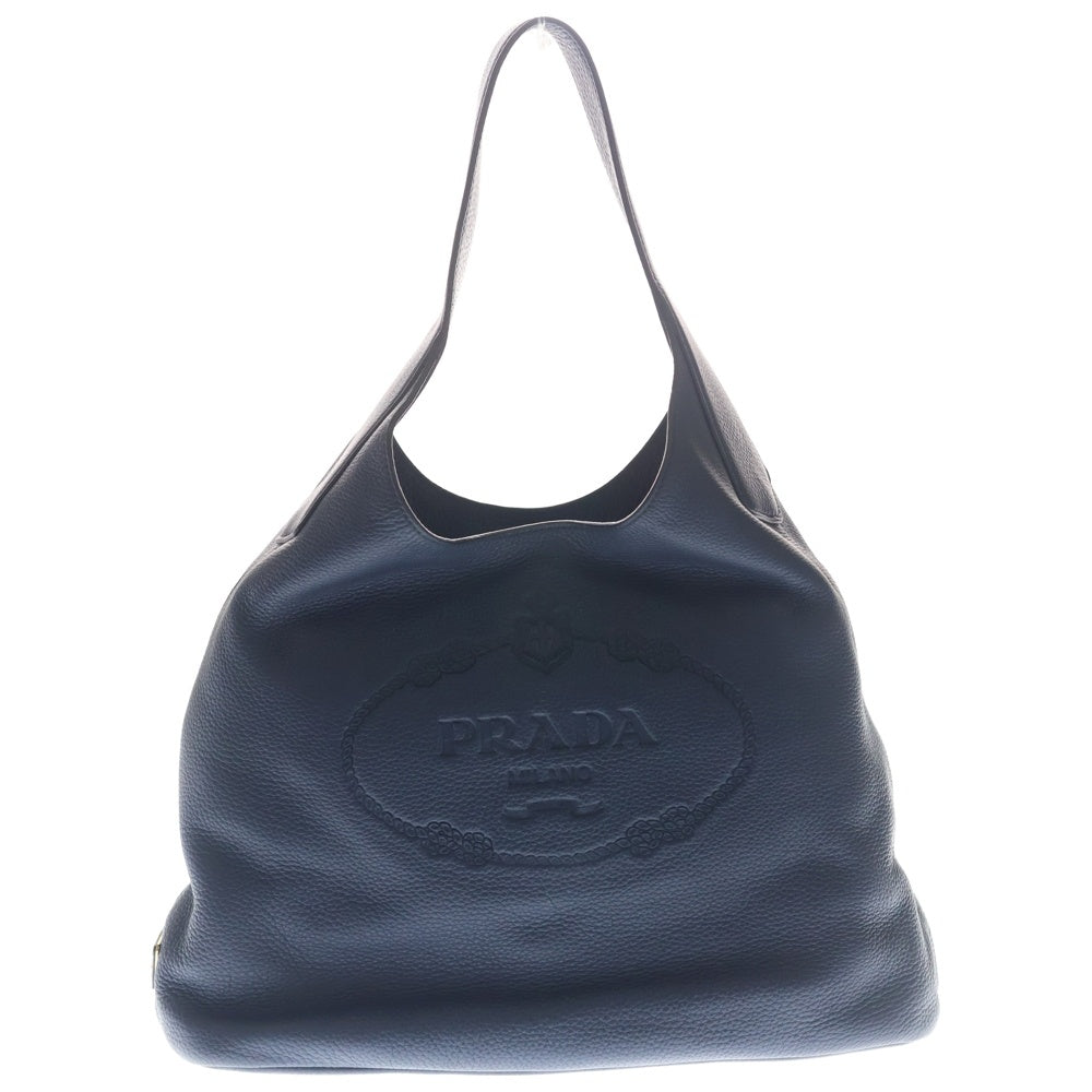 PRADA(プラダ) 1 Shoulder トライアングルロゴ 型押し レザーハンドバッグ ネイビー 1BC026 レディース