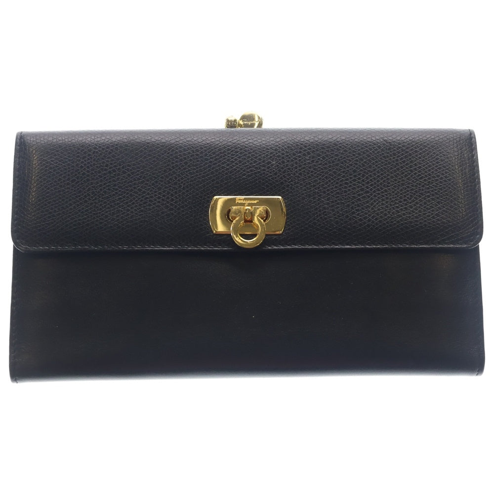 Salvatore Ferragamo(サルヴァトーレ フェラガモ) ガンチーニ レザーロングウォレット 長財布 ブラック レディース
